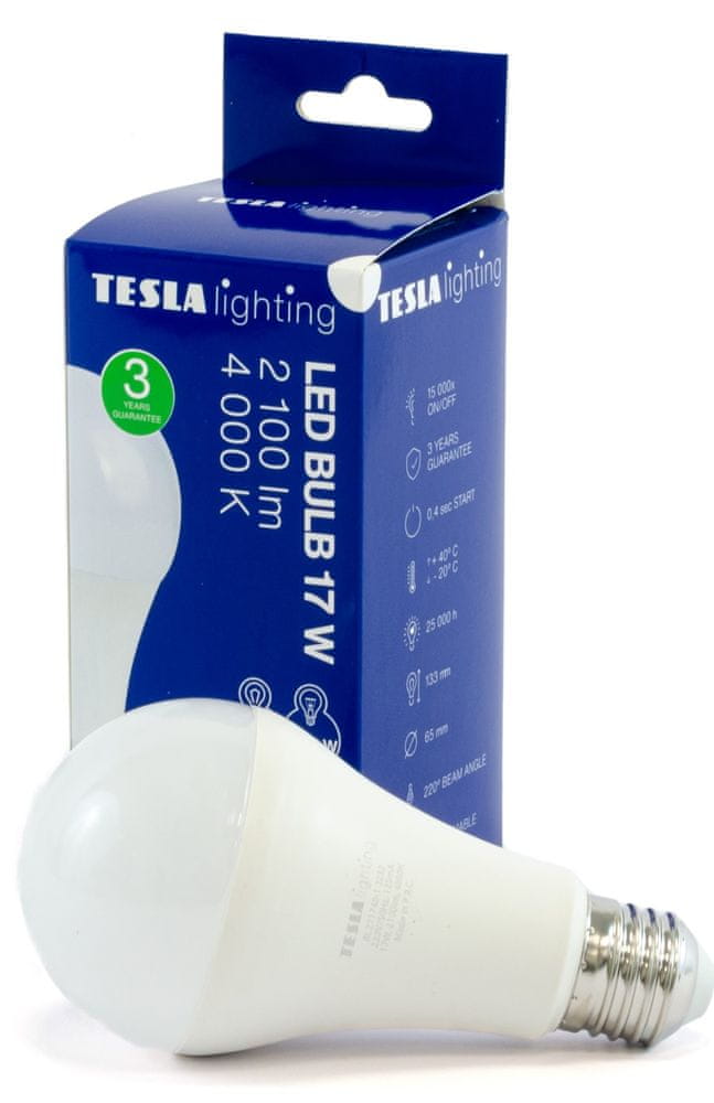Tesla Lighting LED žiarovka BULB E27, 17W, 230V, 2100lm, 25 000h, 4000K denná biela 220st